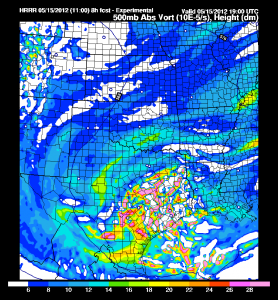 HRRR 500mb Vorticity Field at 19Z (2pm CDT)